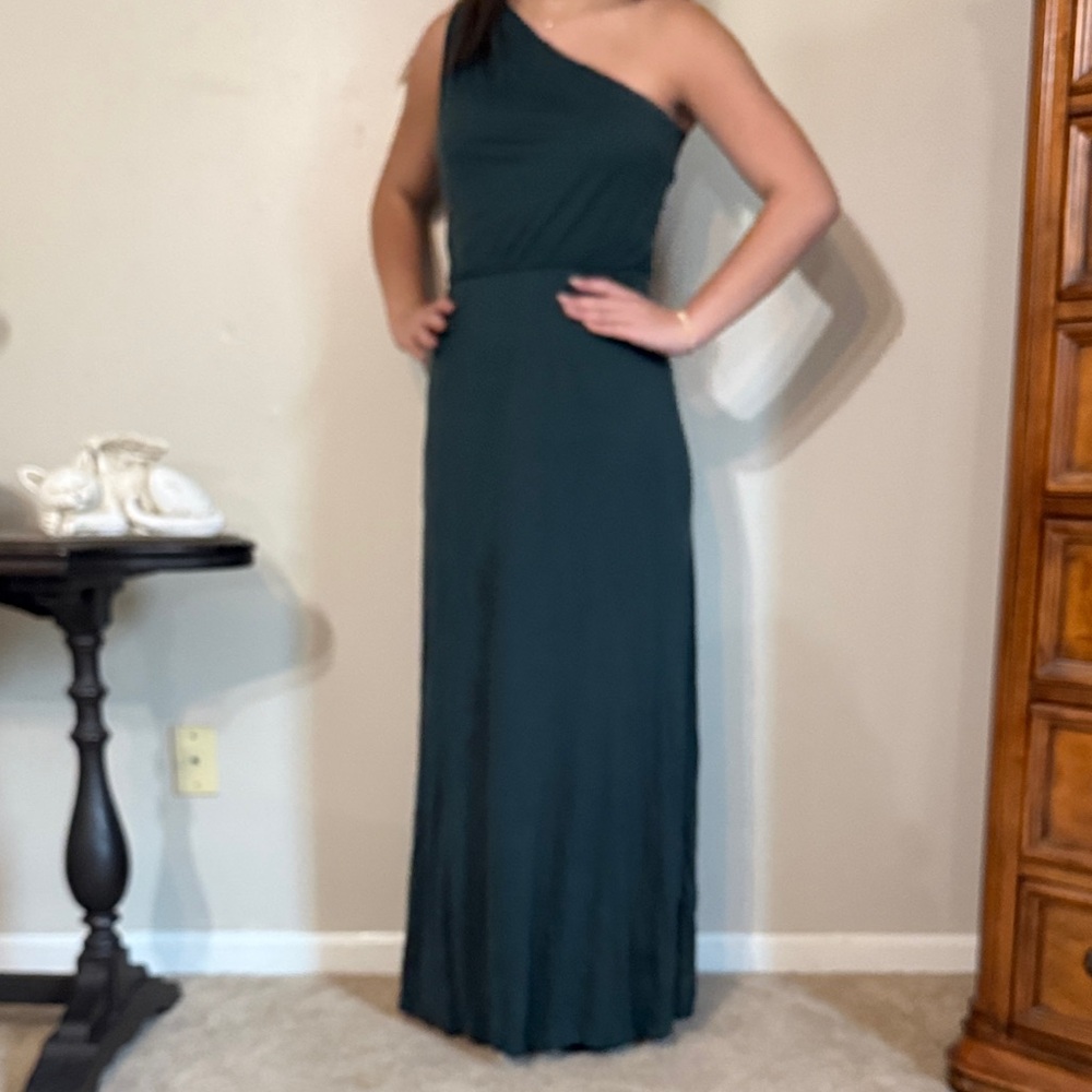 Velvet One-Shoulder Dark Green Dress